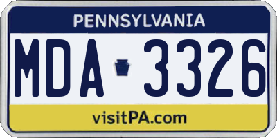 PA license plate MDA3326