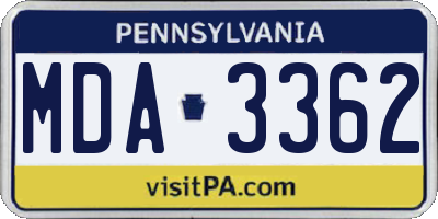 PA license plate MDA3362