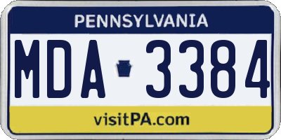 PA license plate MDA3384