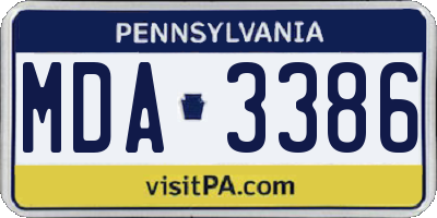 PA license plate MDA3386