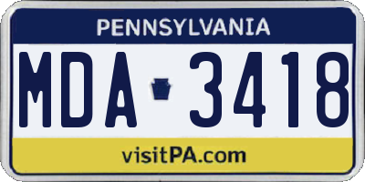 PA license plate MDA3418