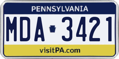 PA license plate MDA3421