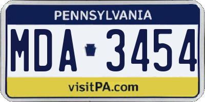 PA license plate MDA3454