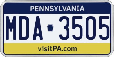 PA license plate MDA3505