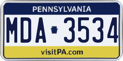 PA license plate MDA3534