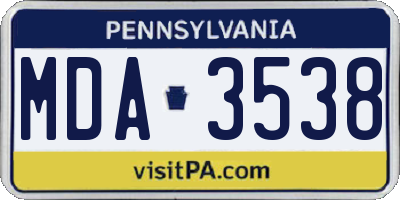 PA license plate MDA3538