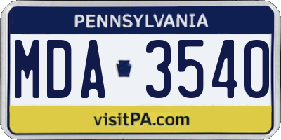 PA license plate MDA3540