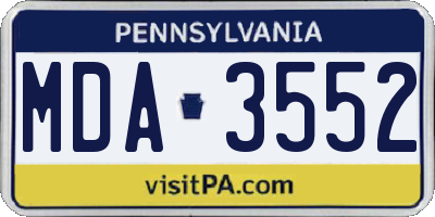 PA license plate MDA3552