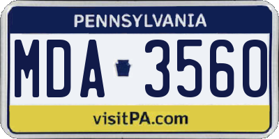 PA license plate MDA3560