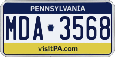 PA license plate MDA3568