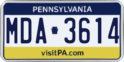 PA license plate MDA3614