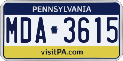 PA license plate MDA3615