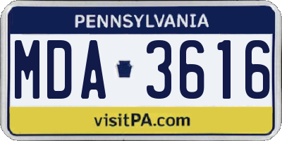 PA license plate MDA3616
