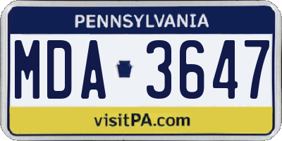 PA license plate MDA3647