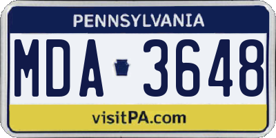 PA license plate MDA3648