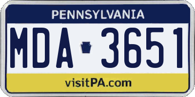 PA license plate MDA3651