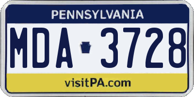 PA license plate MDA3728