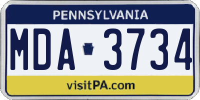 PA license plate MDA3734