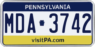 PA license plate MDA3742