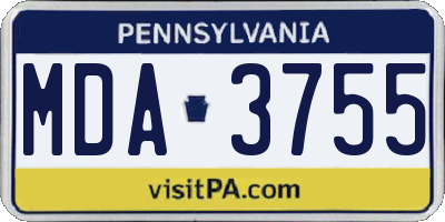 PA license plate MDA3755