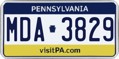 PA license plate MDA3829