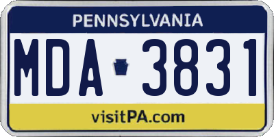 PA license plate MDA3831