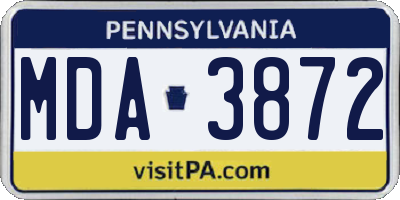 PA license plate MDA3872