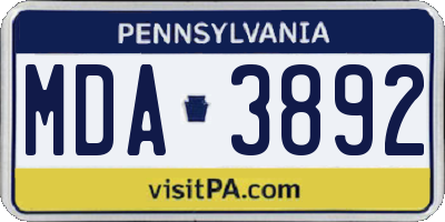 PA license plate MDA3892