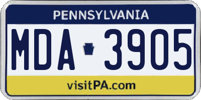PA license plate MDA3905