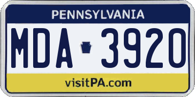 PA license plate MDA3920