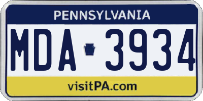 PA license plate MDA3934