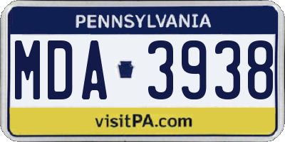 PA license plate MDA3938