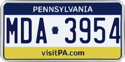 PA license plate MDA3954