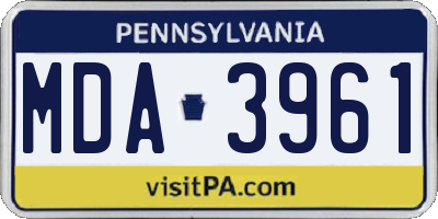 PA license plate MDA3961