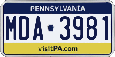 PA license plate MDA3981