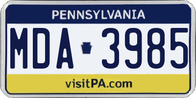 PA license plate MDA3985