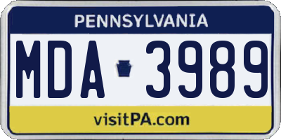 PA license plate MDA3989