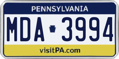 PA license plate MDA3994