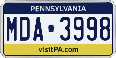 PA license plate MDA3998