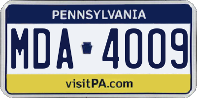 PA license plate MDA4009