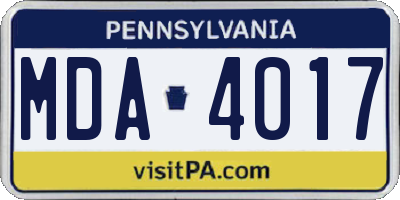 PA license plate MDA4017