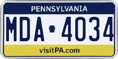 PA license plate MDA4034