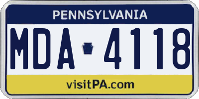 PA license plate MDA4118