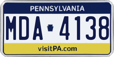 PA license plate MDA4138
