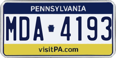 PA license plate MDA4193