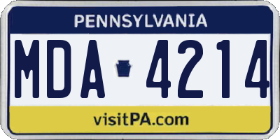 PA license plate MDA4214