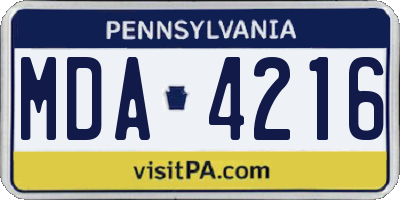 PA license plate MDA4216