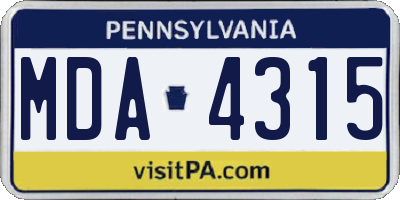 PA license plate MDA4315