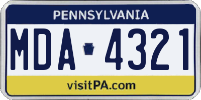 PA license plate MDA4321