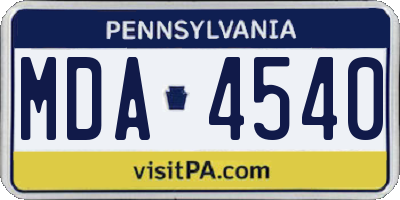 PA license plate MDA4540
